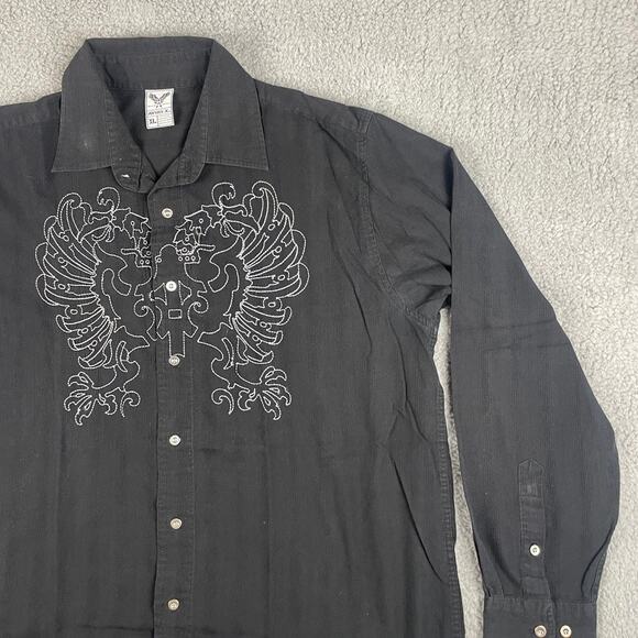 Avirex Men's XL Black Embroidered Cotton Polyester Long Sleeve Button Up Shirt - Picture 5 of 15